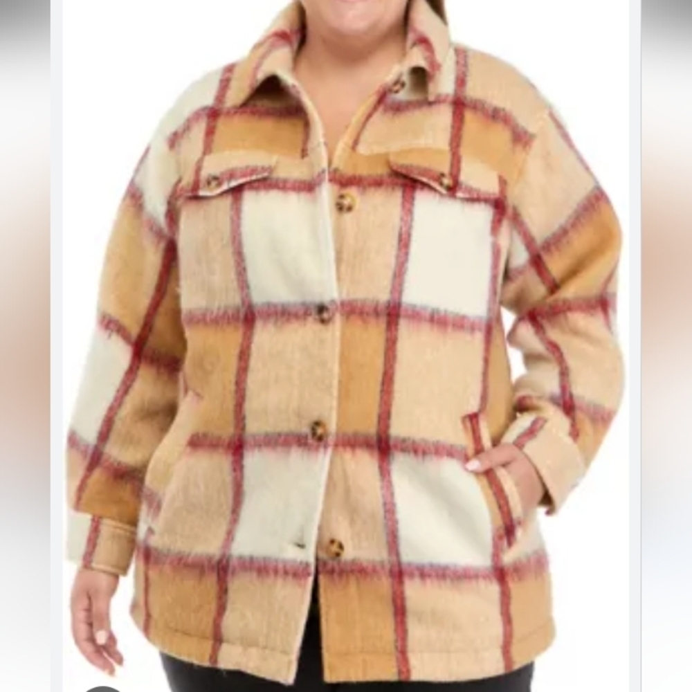 Wonderly  Shacket Tan/ Red Plaid   NWT Large - Picture 6 of 9